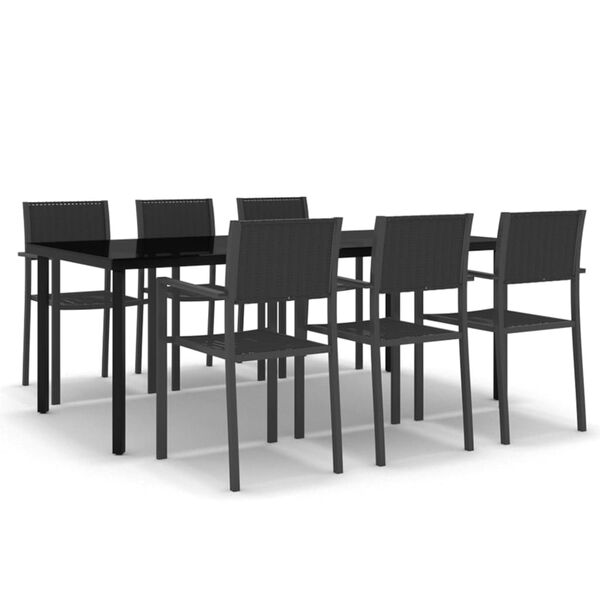 vidaXL Garden Dining Set Black Powder-coated steel, tempered glass, plastic