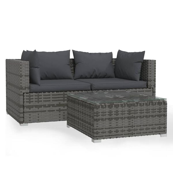 vidaXL Garden Lounge Set Gray PE rattan 3 Piece Set Modular