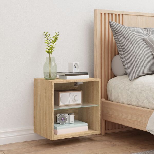 vidaXL Bedside Cabinet Sonoma oak Engineered wood, glass Compact