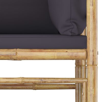 vidaXL Patio Corner Sofa with Dark Gray Cushions Bamboo
