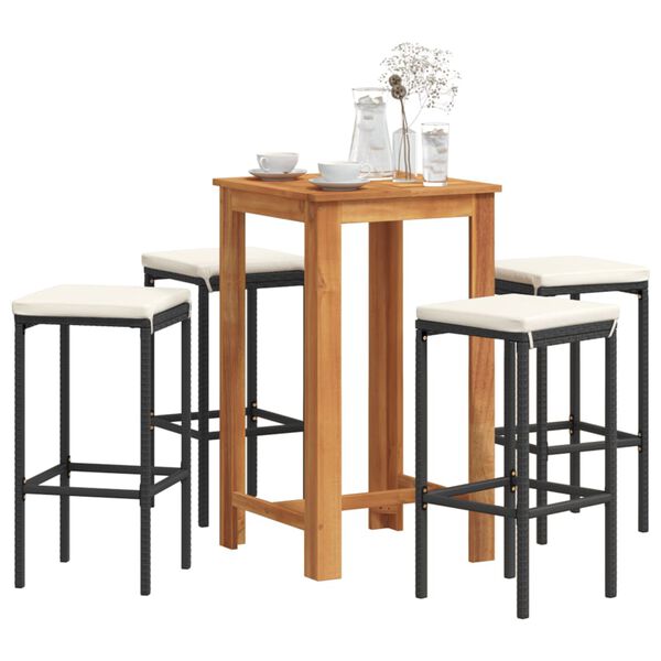 vidaXL Garden Bar Set Black Solid Acacia Wood 5 Piece Set