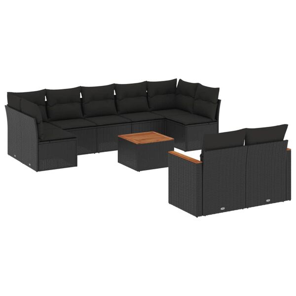 vidaXL Garden Sofa Set Black PE Rattan Large Adjustable Feet