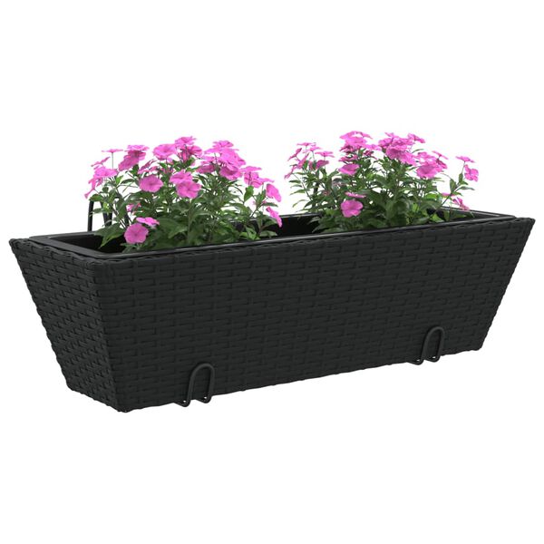 vidaXL Planter Black PE Rattan, Steel, Plastic Medium Decorative Inlays