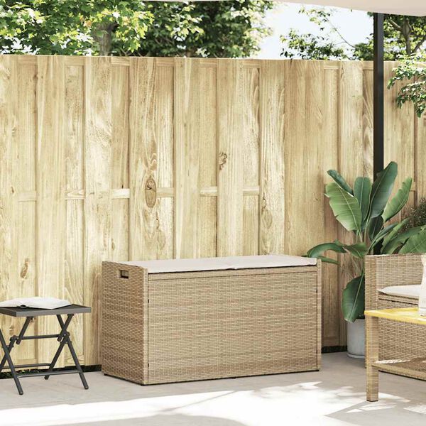vidaXL Outdoor Storage Bench Beige Poly Rattan 39.4 in x 17.7 in x 22.4 in