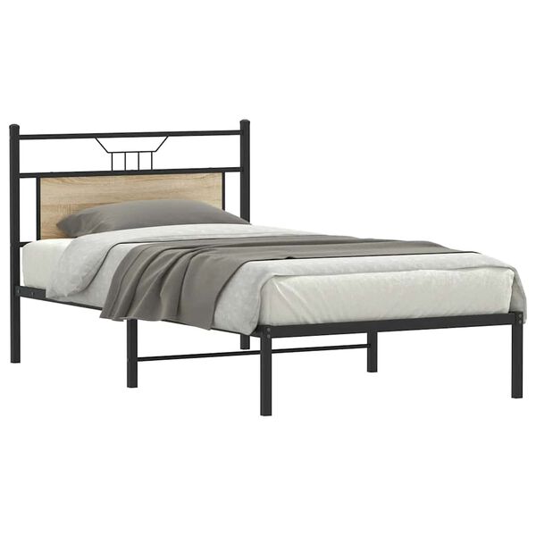 vidaXL Bed Frame Sonoma Oak Engineered wood and steel Twin Bed Frame