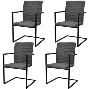 vidaXL Dining Chair Set of 4 Gray PU leather, steel Standard Sleek