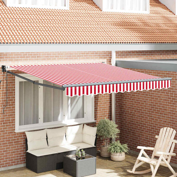 vidaXL Retractable Awning Retractable Red and White 118.11 x 98.43 in