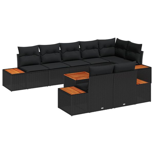 vidaXL Garden Sofa Set with Cushion 8 pcs Black Poly Rattan