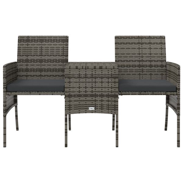 vidaXL Patio Sofa Set Grey PE rattan 2 Seater Removable Covers