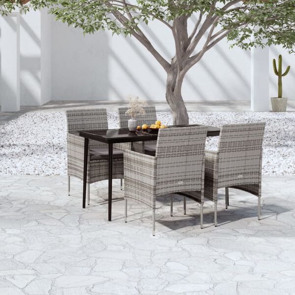 vidaXL Garden Dining Set Grey and Black PE Rattan 5 Piece Set Durable