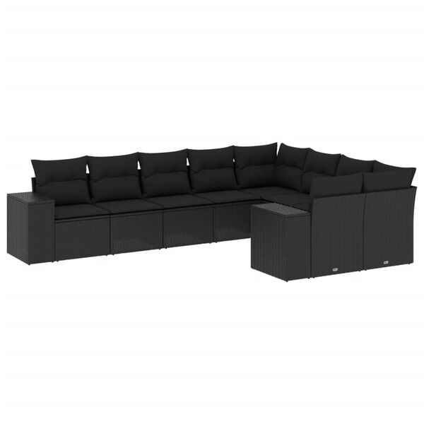 vidaXL Garden Sofa Set Black PE rattan, powder-coated steel, 100% polyester