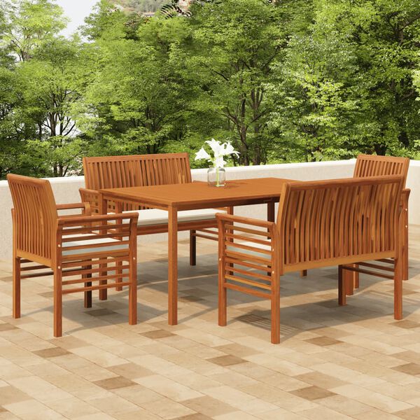 vidaXL Outdoor Dining Set Brown, Cream Solid acacia wood Large
