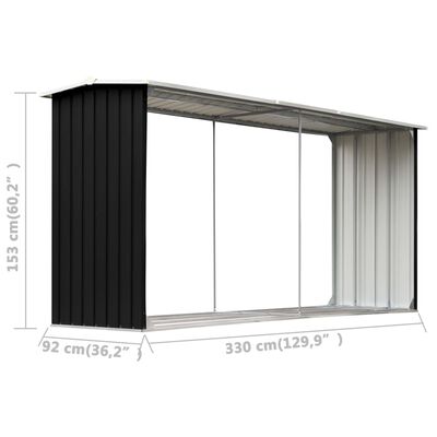 vidaXL Garden Log Storage Shed Galvanized Steel 129.9"x36.2"x60.2" Anthracite