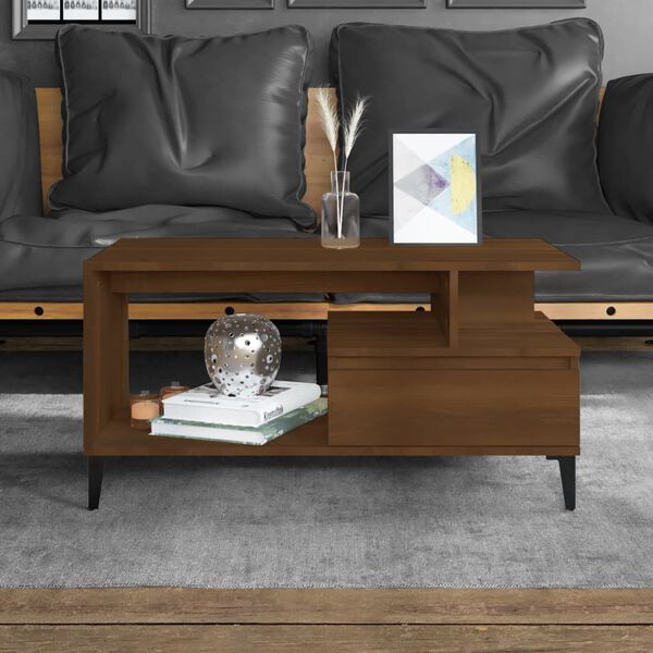 vidaXL Coffee Table Brown Oak Engineered wood, Metal 35.4x19.3x17.7 in