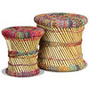 vidaXL Stool Set of 2 Multicolor Bamboo and Chindi with Iron Frame