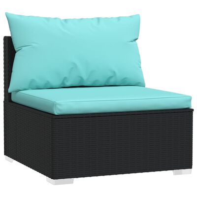 vidaXL 3 Seat Patio Sofa with Cushions Black Poly Rattan