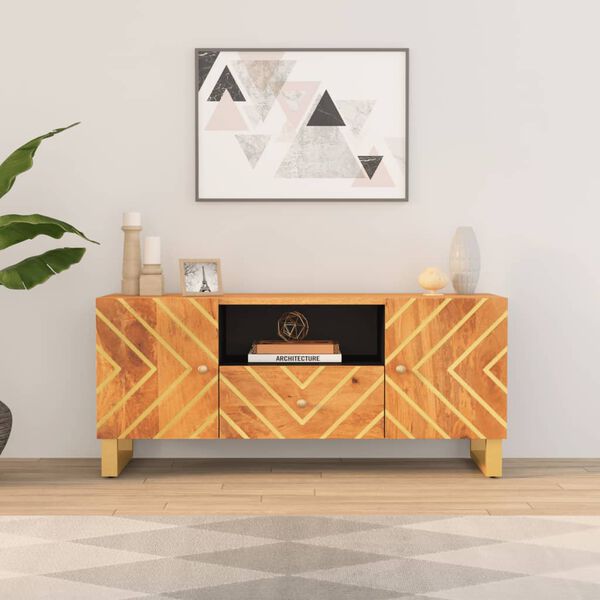 vidaXL TV Cabinet Brown and Black Solid mango wood, MDF, iron
