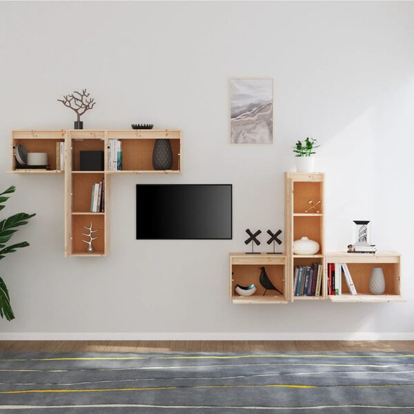 vidaXL TV Cabinet Set of 6 Natural wood Solid pinewood