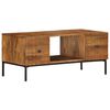 vidaXL Coffee Table Brown, Black Solid Mango Wood, Steel 35.4x17.7x15.7 in
