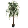 vidaXL Artificial Wisteria Tree Green and White Textile Fibre, Wood, Plastic