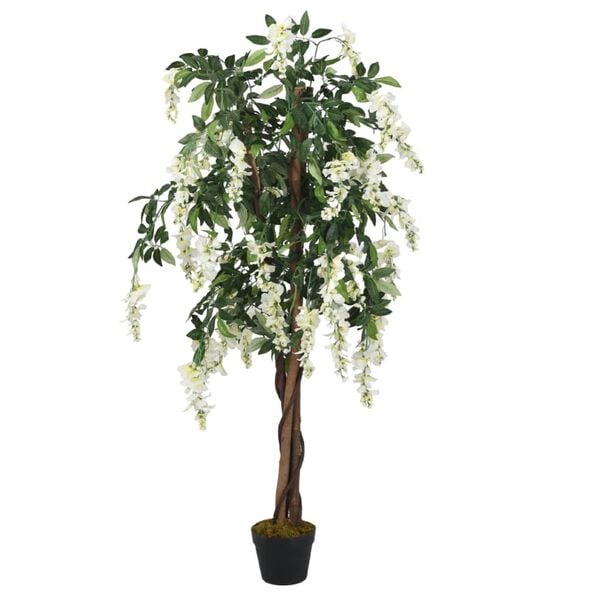 vidaXL Artificial Wisteria Tree Green and White Textile Fibre, Wood, Plastic
