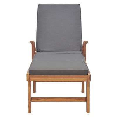 vidaXL Sun Lounger with Cushion Solid Teak Wood Dark Gray