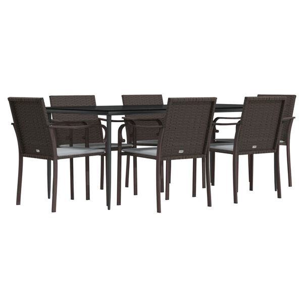 vidaXL Garden Dining Set Brown and Cream PE Rattan Large Modern