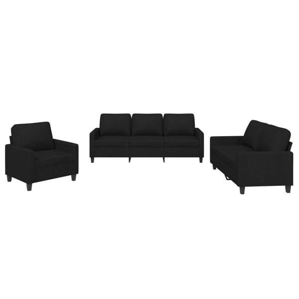 vidaXL Sofa Set Black 100% polyester, metal, textilene, plywood 3-Piece