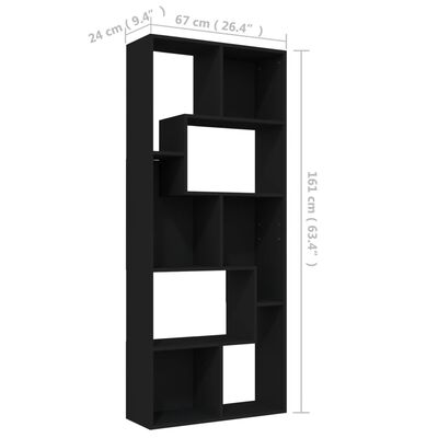 vidaXL Book Cabinet Black 26.4"x9.4"x63.4" Engineered Wood
