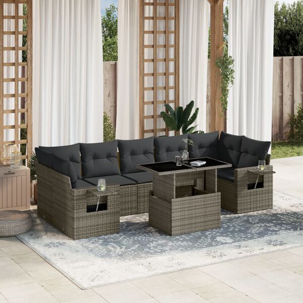 vidaXL Garden Sofa Set Grey PE Rattan Large Garden Sofa Set