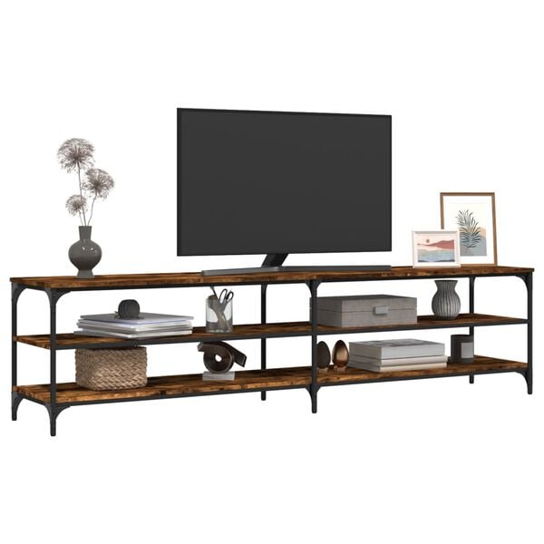 vidaXL TV Cabinet Smoked Oak 78.7x11.8x19.7" Engineered Wood and Metal