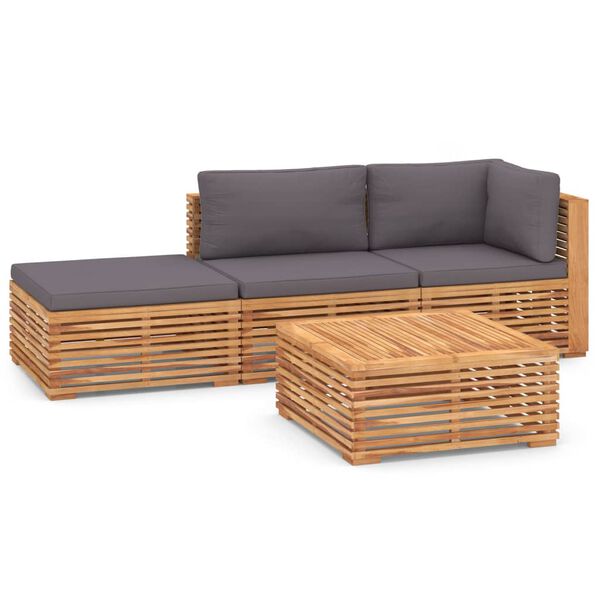 vidaXL 4 Piece Patio Lounge Set with Dark Gray Cushion Solid Teak Wood