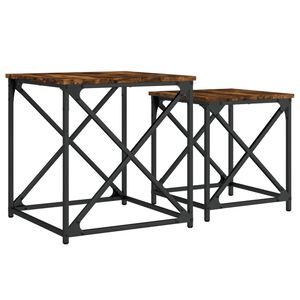 vidaXL Nesting Coffee Table Set of 2 Smoked oak Engineered wood and metal
