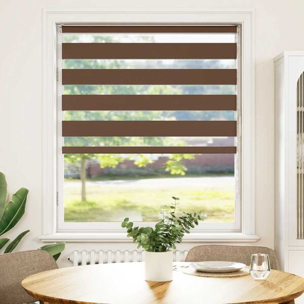 vidaXL Zebra Blind Brown 100% Polyester; Aluminum top rail 39.4 x 59.1 in