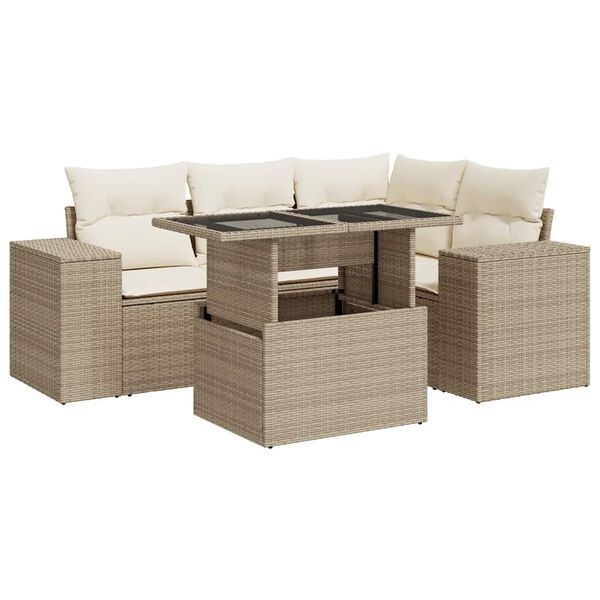 vidaXL Garden Sofa Set Beige PE rattan, powder-coated steel, tempered glass