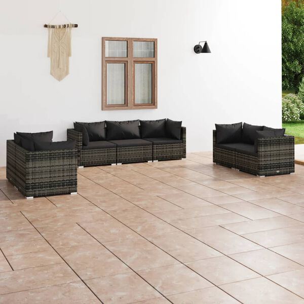 vidaXL Garden Lounge Set Grey PE rattan, powder-coated steel, plastic