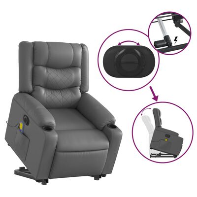 vidaXL Electric Stand up Massage Recliner Chair Gray Faux Leather