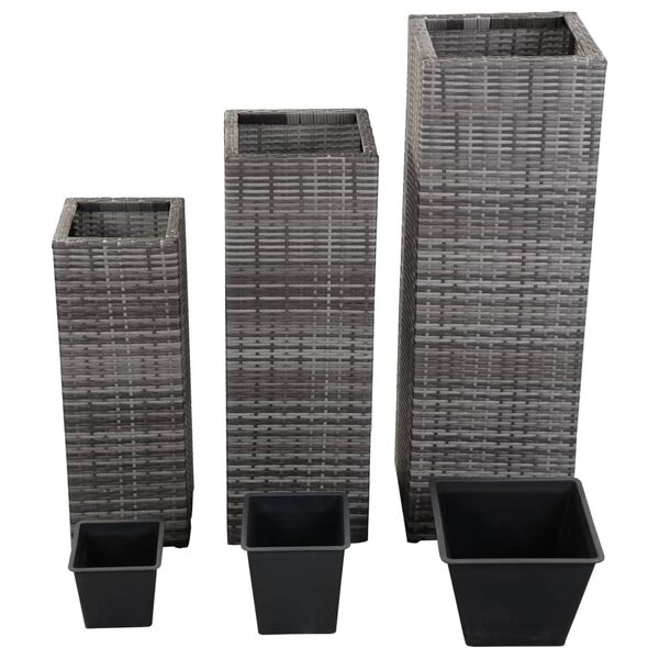 vidaXL Garden Raised Beds 3 pcs Poly Rattan Gray