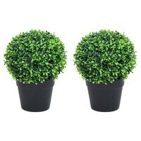 vidaXL Artificial Boxwood Plants 2 pcs with Pots Ball Shaped Green 14.6"