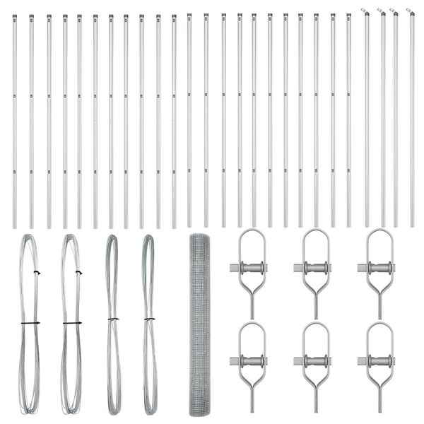 vidaXL Fence with Posts Silver 39.4" x 1968.5" Steel