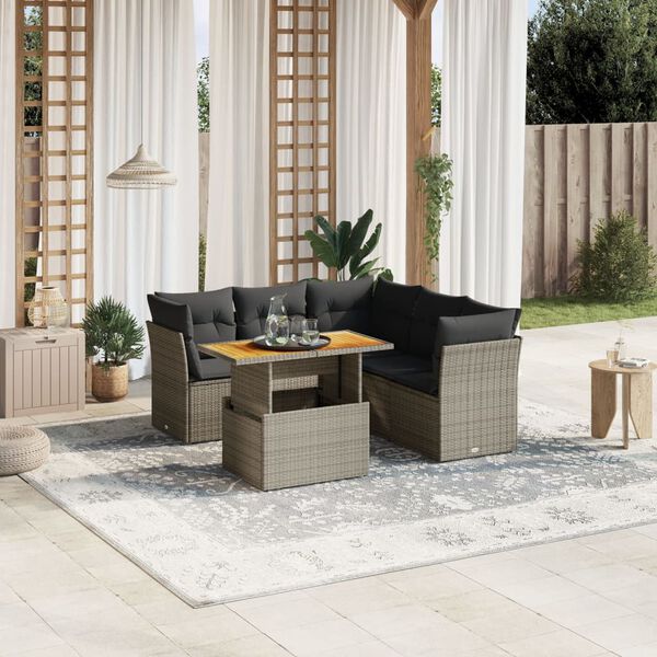 vidaXL Garden Sofa Set Gray PE rattan Medium Adjustable Armrests