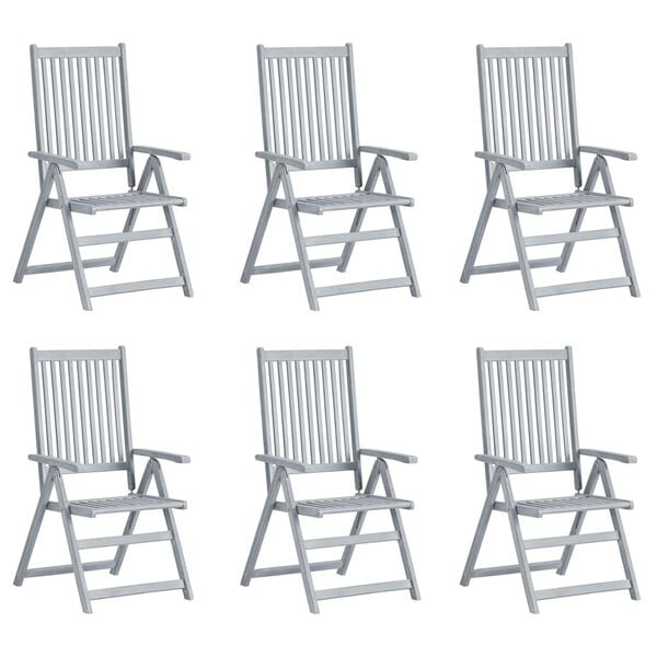 vidaXL Patio Chair Set of 6 Gray, Green Solid Acacia Wood, 100% Polyester