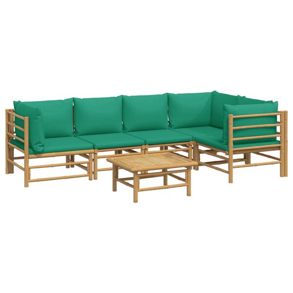 vidaXL Garden Lounge Set Natural Bamboo, Green Cushions Bamboo, Polyester
