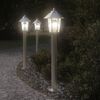 vidaXL Outdoor Floor Lamp Set of 3 Silver Stainless Steel, Polycarbonate