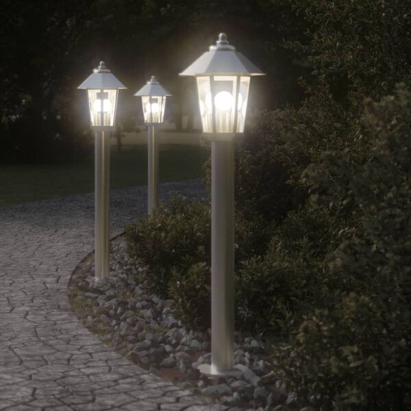 vidaXL Outdoor Floor Lamp Set of 3 Silver Stainless Steel, Polycarbonate
