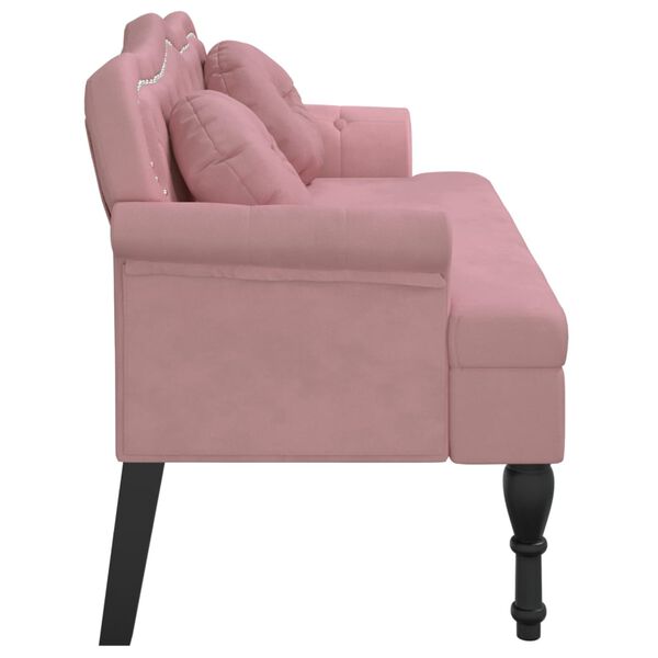 vidaXL Bench Pink Velvet (100% polyester), plywood, solid rubber wood