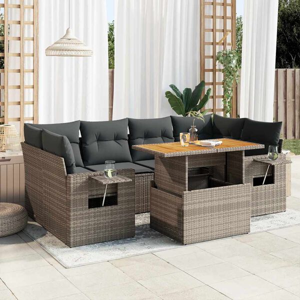 vidaXL Garden Sofa Set Grey, Dark Grey PE Rattan 7 Piece Set