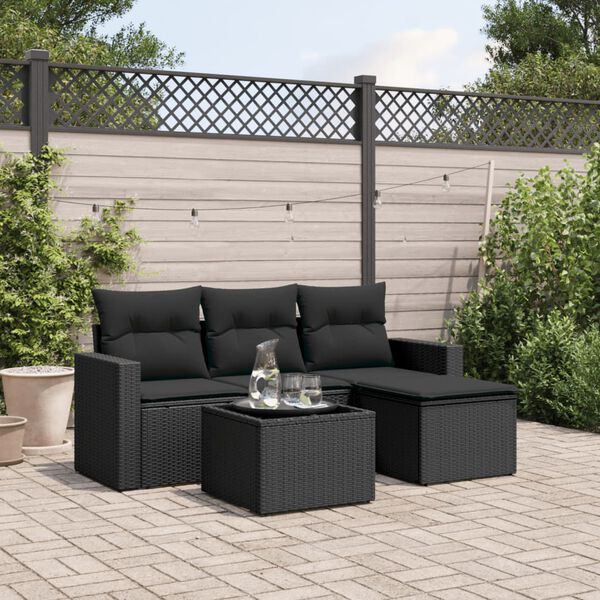 vidaXL Patio Sofa Set Black PE Rattan, Powder-coated Steel, Tempered Glass