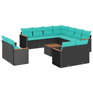vidaXL 12 Piece Garden Sofa Set with Cushions Black Poly Rattan