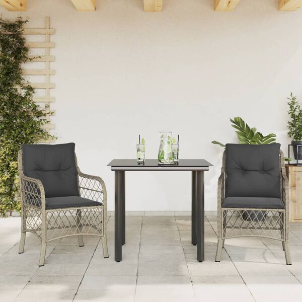 vidaXL 3 Piece Bistro Set with Cushions Light Grey Poly Rattan
